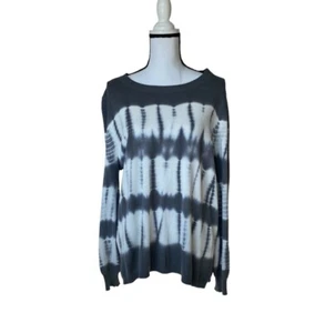 Fever Womens Grey White Tie Dye Stripes Tunic Sweater Cotton/Rayon Sz XL - Picture 1 of 11