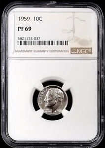 1959 Proof Roosevelt Dime graded PF 69 by NGC!  - Picture 1 of 4