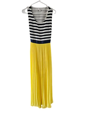 Encantador Vestido Charlie Azul Marino Blanco a Rayas con Falda Plisada Amarilla Talla S Foto 1 de 4