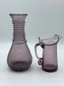 Pilgrim Glass Lt. Amethyst Crackle Vases Strawberry Pontil 7.25" & 4.50" - Picture 1 of 20