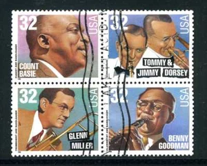 US Scott #3096 - #3099 Big Band Leaders 32¢ gebraucht 4er Block - Bild 1 von 1