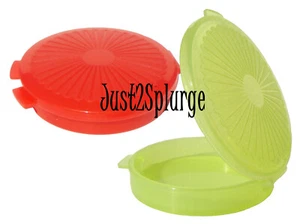Tupperware Set 2 Pill Keepers Mini Round Hinged Clamshell Pocket Containers - Picture 1 of 3
