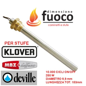 CANDELETTA ACCENSIONE STUFA PELLET KLOVER RACC.3/8 D.9,9 L.153 - 250 W -1006