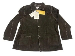 D&Co. Genuine Leather Washable Suede Coat w/ Contrast Stitching & Button Front - Picture 1 of 10