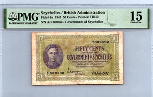 Seychelles 50 Cents 1943 6a PMG 15 Choice Fine - Picture 1 of 17