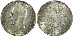 Sweden Gustaf V Silver 1910 W 1 Krona 1st Year Type High Grade KM# 786.1 (147) - Picture 1 of 3