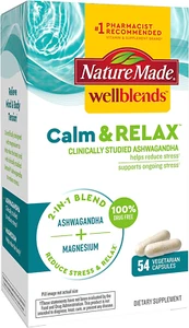 Nature Made Wellblends Calm & Relax, Ashwagandha 125 mg, Magnesium 300 mg, 54 Ve - Picture 1 of 7