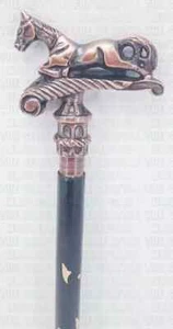 Vintage Victorian Copper Antique Horse Head Handle Wooden Walking Stick Cane Gif - Picture 1 of 5