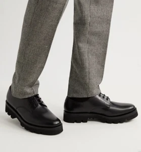 Grenson Landon Leather Derby Shoes Mens US 9.5 Black New - Picture 1 of 17