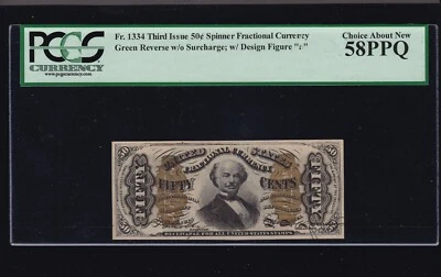 US 50c Fractional Currency Note 3rd Issue FR 1334 PCGS 58 PPQ Ch AU (005) - Image 1 of 2