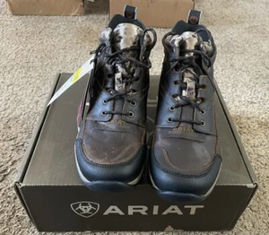 Ariat Terrain ATS Boots Women 11 B Distressed Brown Leather / Cheetah, New, Box - Picture 1 of 4