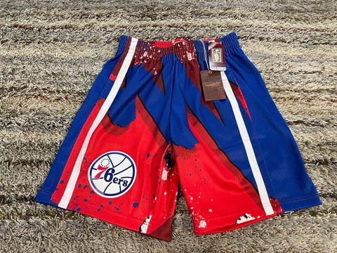 NBA Philadelphia 76ers Mitchell & Ness Blue Red Shorts Mens M Medium $100 Cover