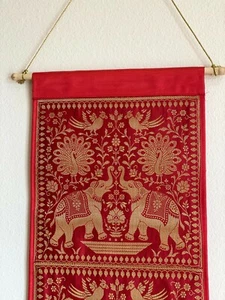 Wall Tapestry Red Wall Decor Wall Hanging Boho Elephant Peacock Home Decor Gift - Picture 1 of 7
