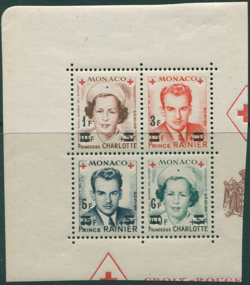 Monaco 1951 SG458 Red Cross ovpts block MS MNH - Изображение 1 из 1