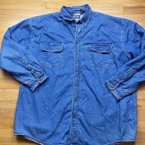 Wolverine Blue Denim Work Shirt Jacket Fish Fleece Lined Insulated Button 2XLT - Picture 1 of 9