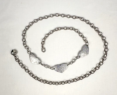 Belt 3 Silver Tone Sparkle Hearts on Curb Link Chain 42 Inch Total Vintage - Image 1 of 4