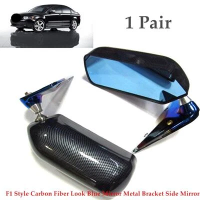 Espejo retrovisor lateral con soporte de metal azul aspecto fibra de carbono universal de 2 piezas Foto 1 de 4