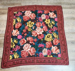 Vintage Echo Silk Scarf Fall Colors Floral 36" Square Rolled Hem - Picture 1 of 5