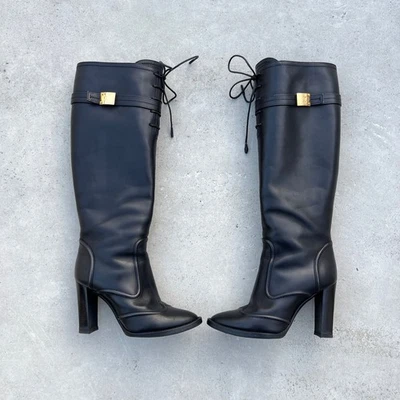 Louis Vuitton | Auténticas botas de montar vintage de cuero negro de tacón largo LV (35) Foto 1 de 4
