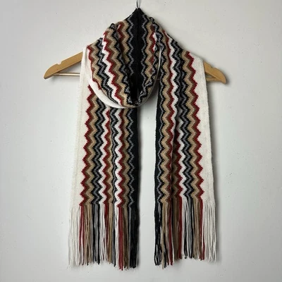Bufanda tejida a rayas Echo Zig Zag flecos multicolor boho hippie años 90 Y2K grunge 76" Foto 1 de 4