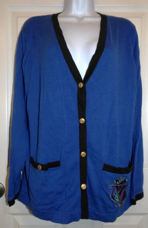 Precioso Cárdigan Azul BOB MACKIE WEARABLE ART Manga Larga con Bolsillo Bordado XL Foto 1 de 1
