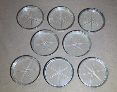 Set of 8 Vintage MCM Sterling and Starburst Cut Crystal 3 1/8” Coasters NICE - Image 1 of 4