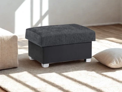 NEW Shannon Footstool - Dark Grey Fabric Ottoman with  Chrome Feet | CLEARANCE - Image 1 of 2