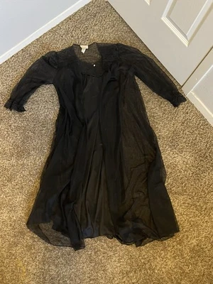 Abrigo y sin cordones de encaje negro vintage Cachet X Sears años 70 con lazo y flor blanca Foto 1 de 4