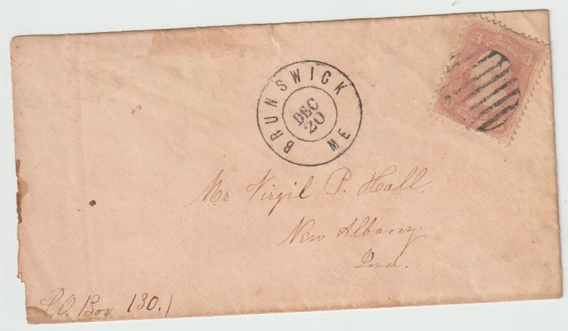 U.S. Scott #65 on Cover Jumbo Margins 3ct VF/XF Grid Cancel Brunswick Me.to Ind. - Image 1 of 1