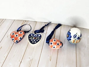 Polish Pottery Christmas Ornaments Set of 3 and Easter Egg - Lot of 4 - Picture 1 of 7