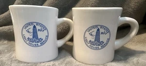 Set of 2 Vintage UNITED STATES LIGHT HOUSE SERVICE Lighthouse Mug Ceramic - Picture 1 of 4