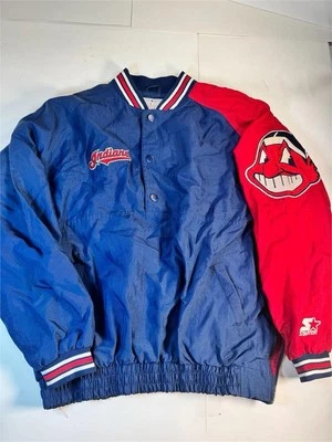 Vintage 90s Starter Colorblock Cleveland Indians Windbreaker Wahoo Sleeve Men L - Image 1 of 4