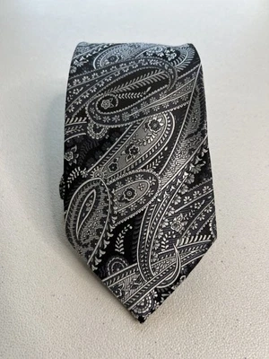 Barcelona Cravatte Black and Gray Paisley Pattern Designer Tie - Image 1 of 4