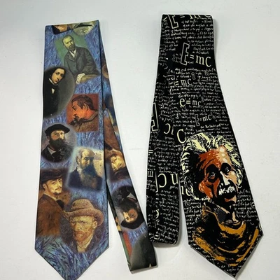Lote de gravatas Historical Greats (2) Einstein E=mc2 e gravatas de artistas impressionistas - Imagem 1 de 4
