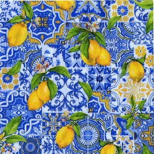 Serviettes en papier citron citrons&mosaique bleue fruit. Napkins lemon citrus - Picture 1 of 1