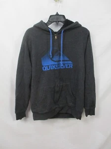 Quicksilver Jacket Mens Medium Black Hooded Zip Up Pockets Long Sleeve Cotton - Picture 1 of 10