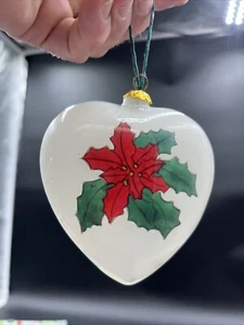 Vintage Blown Glass Poinsettia Heart Christmas Ornament hand painted - intact - Picture 1 of 4