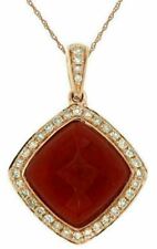 Estate .24Ct Diamond & Aaa Red Agate 14Kt Rose Gold Square Halo Classic Pendant