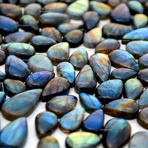 200Pcs Natural Labradorite Pear Shape Cabochon Loose Gemstone Lot 8-15mm - Picture 1 of 19
