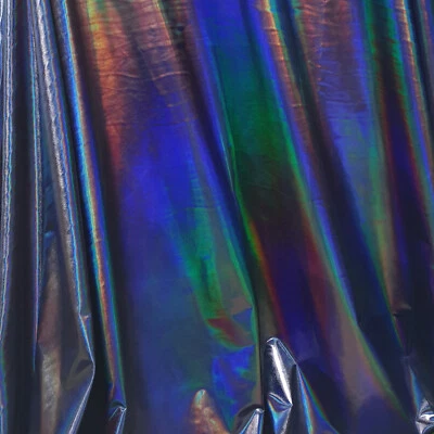 REFRACTIVE HOLOGRAM PU VINYL FAUX LEATHER 4-WAY STRETCH SPANDEX DANCE FABRIC 54" - Image 1 of 4