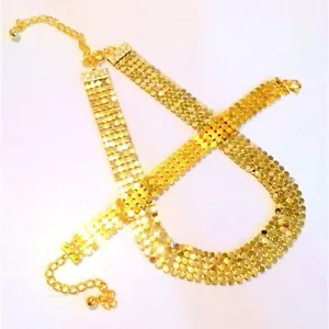 Gold Tone Mesh Link Choker Necklace and Bracelet Set - Picture 1 of 4