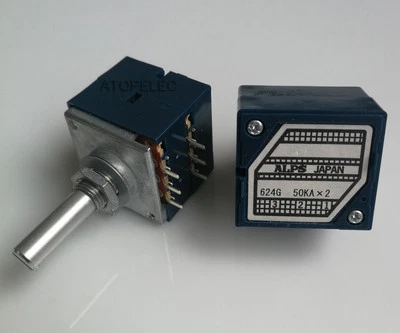 Japan ALPS RK27 50KAX2 LOG Stereo Volume Potentiometer Dual 50K Slotted Shaft - Image 1 of 3