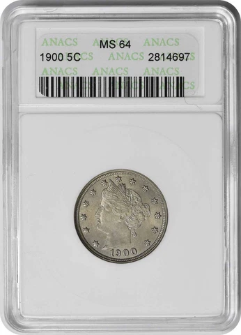1900 Liberty Nickel MS64 ANACS Cover