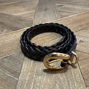 DOCKERS Womens Black Leather Woven Belt-Size XL 3/4 inch width 1730 Brass - Picture 1 of 10