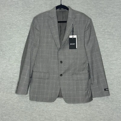 Abrigo deportivo para hombre DKNY talla 44r gris lana seda ventana traje a cuadros chaqueta nuevo Foto 1 de 4