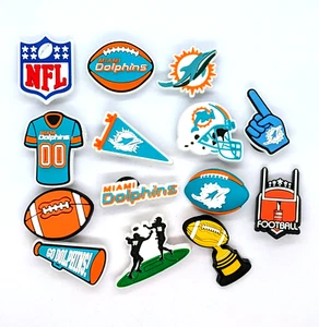 MIAMI DOLPHINS SHOE CHARMS (14pcs) Football Cool Gift Accessories Set Lot - Picture 1 of 5