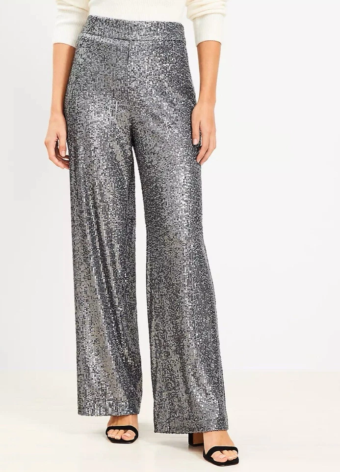 New Ann Taylor SilverSequin Side Zip Wide Leg Pant, Women's Size 8 - Image 1 of 4