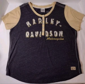 Damen Harley Davidson Top L* Kurzarm bestickt Applikation 1/3 Druckknopf - Bild 1 von 9