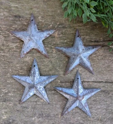 Set of 4 - 3.5" RUSTY GALVANIZED BARN STAR Aged Metal Tin Primitive Country - Image 1 of 2
