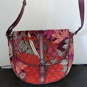 VERA BRADLEY Cross Body Hand Bag Purse Saddle Bag Quilted Floral Red